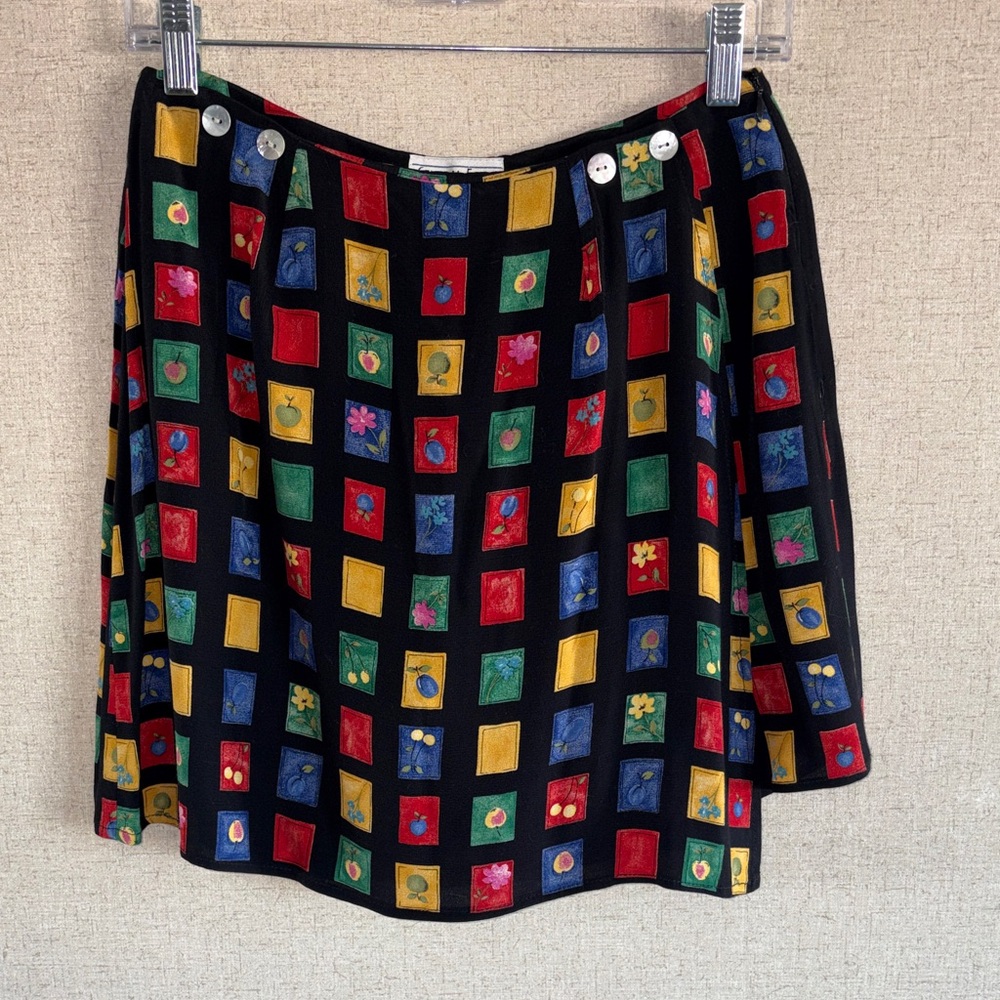 Central Falls Vintage Patchwork Print Rayon Skort Colorful USA Made Artsy Sz 4
